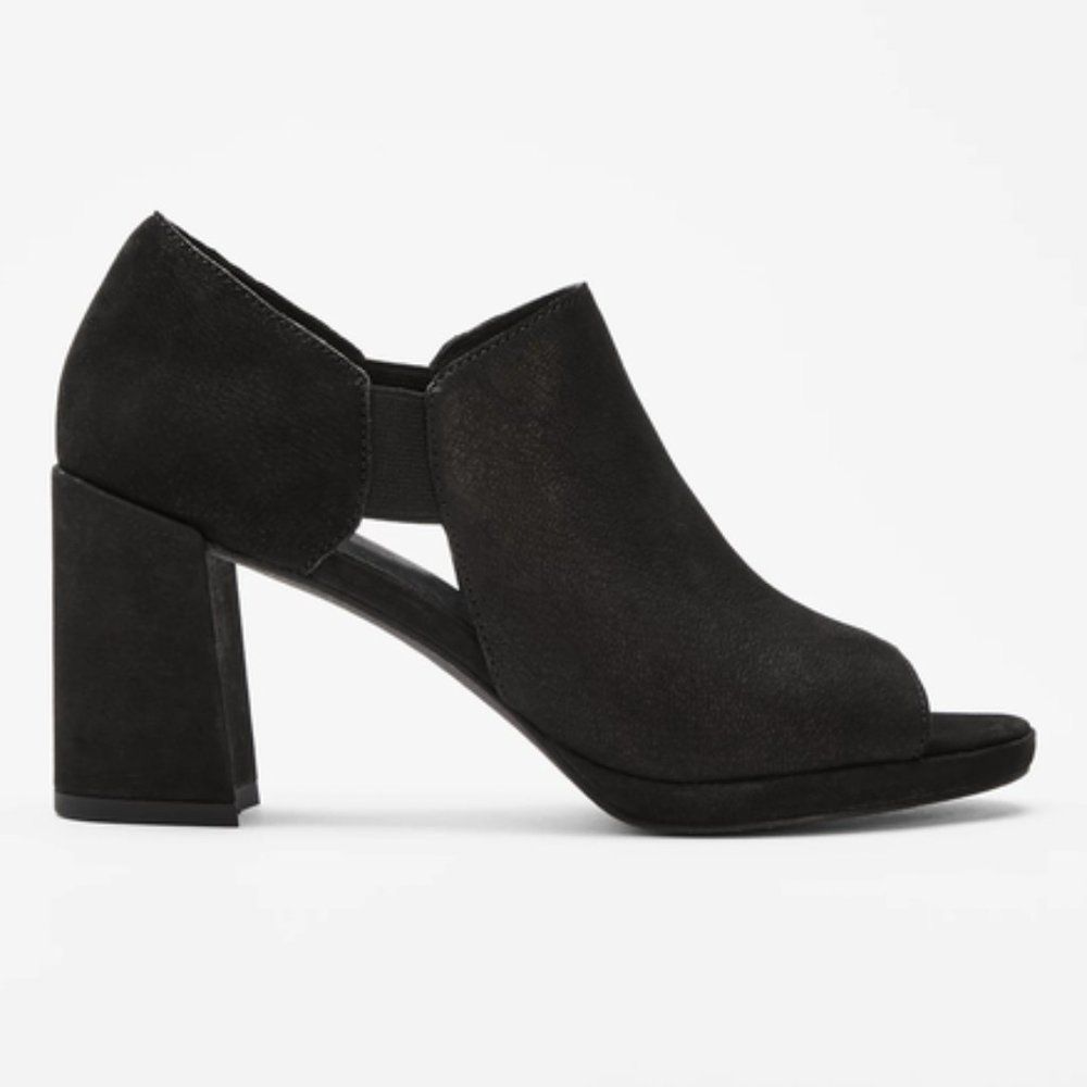 EILEEN FISHER Milton Nubuck Peep Toe BLACK SHOES Bootie Size 11 IN ORIGINAL BOX